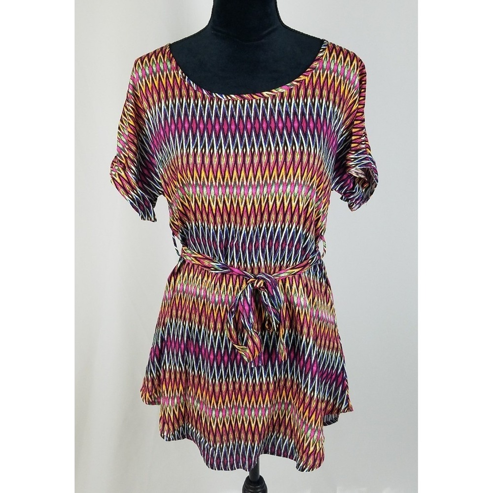 Pixley Stitch Fix women S short sleeve tunic blouse fret print boho festival